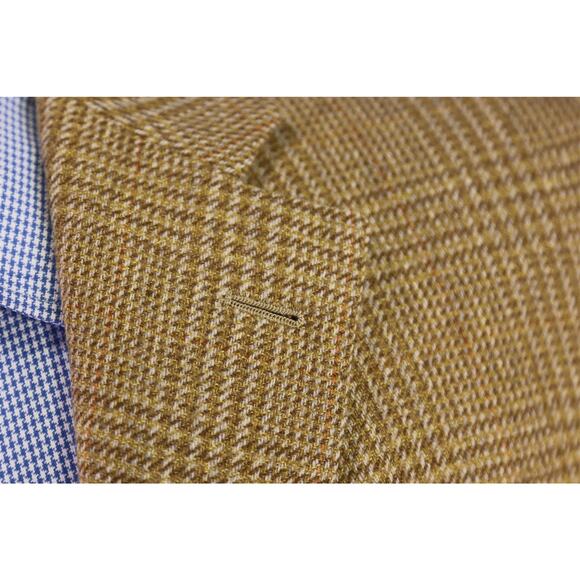 Sartoria Partenopea Brown Gold Plaid Wool Cashmere Patch Pocket Blazer 38S - Picture 5 of 10